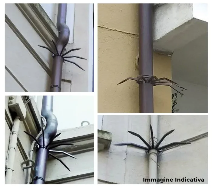 Dissuasore Antifurto con Punte in Acciaio per Pluviali Tubi Esterni Ø30-38 mm Argento - immagine 2