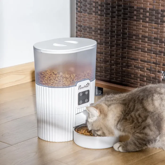 Distributore Automatico Cibo Cani e Gatti 20,5x25x28 cm con Ciotola e Timer Bianco Sconti - immagine 2