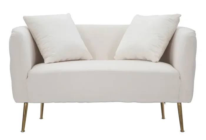 Divanetto Bucarest Crema 127x74x73 cm Legno e Spugna e Tessuto e Metallo Crema e Oro - immagine 2