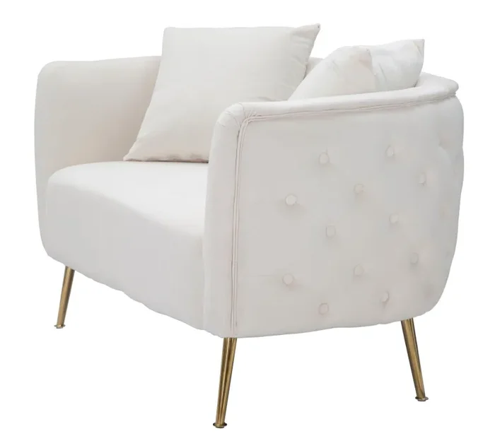 Divanetto Bucarest Crema 127x74x73 cm Legno e Spugna e Tessuto e Metallo Crema e Oro - immagine 3