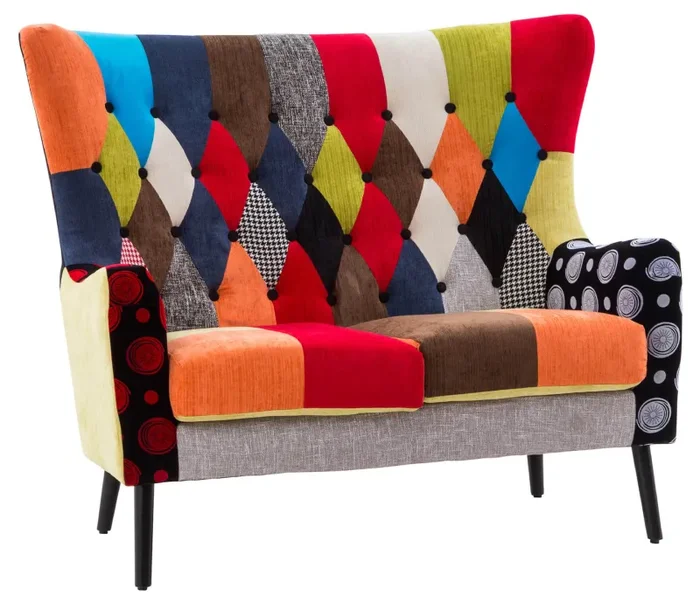 Divano 2 Posti 129x79x103 in Tessuto Patchwork Flavia Maxi Multicolore