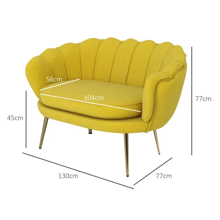 Divano 2 Posti 130x77x77 cm in Velluto Giallo - immagine 3