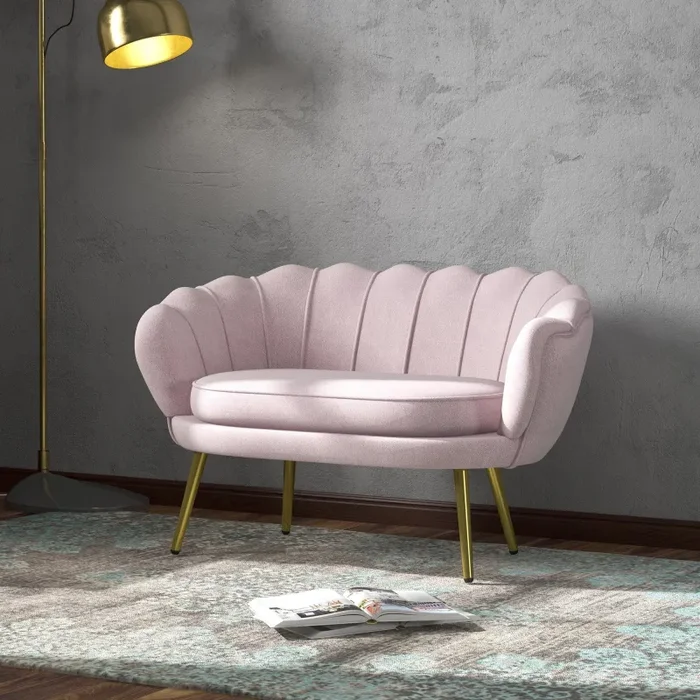 Divano 2 Posti 130x77x77 cm in Velluto Rosa - immagine 2