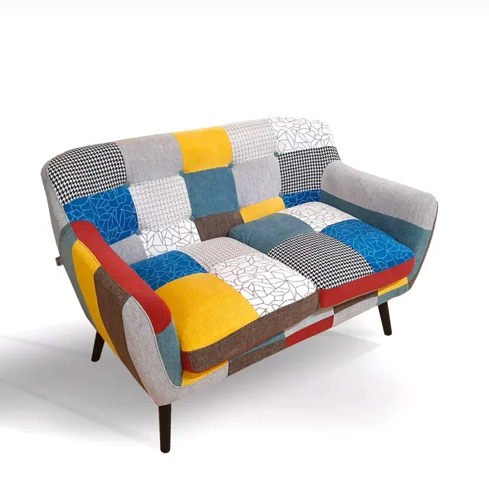 Divano 2 Posti 130x80x68 cm in Tessuto Patchwork Vendita calda - immagine 2