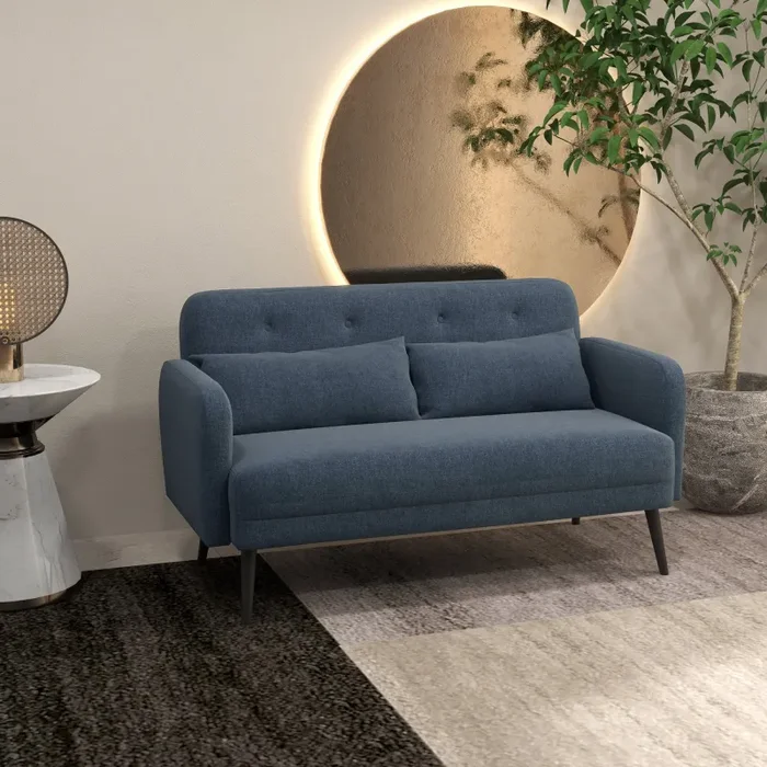 Divano 2 Posti 135x74x82 cm in Tessuto Blu Scuro - immagine 2