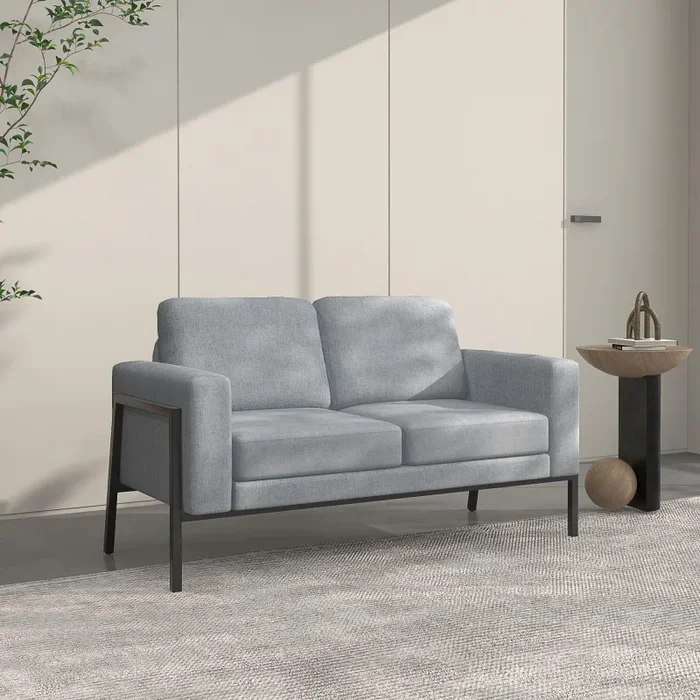 Divano 2 Posti 138x70x83,5 cm in Tessuto Effetto Lino Grigio - immagine 2