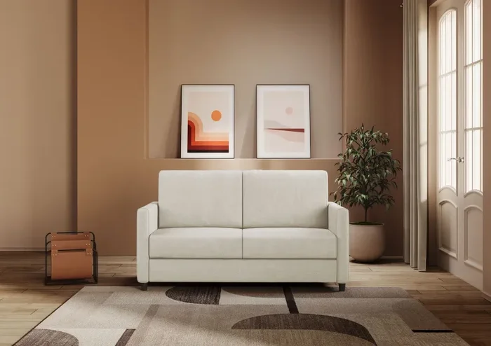 Divano 2 Posti 138x85x85 cm Karay in Tessuto Latte - immagine 2