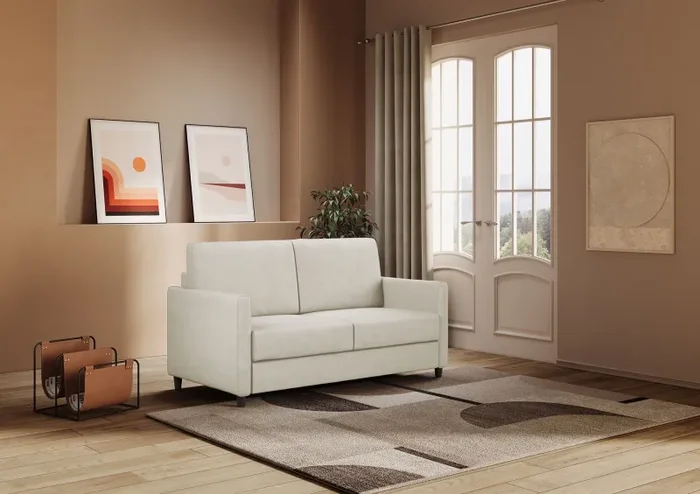 Divano 2 Posti 138x85x85 cm Karay in Tessuto Latte - immagine 3