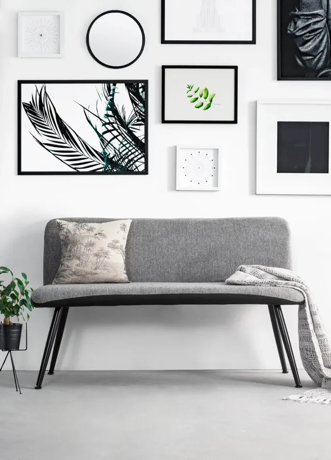 Divano 2 Posti 142x47x88 cm in Acciaio e Tessuto Louis Grigio - immagine 3