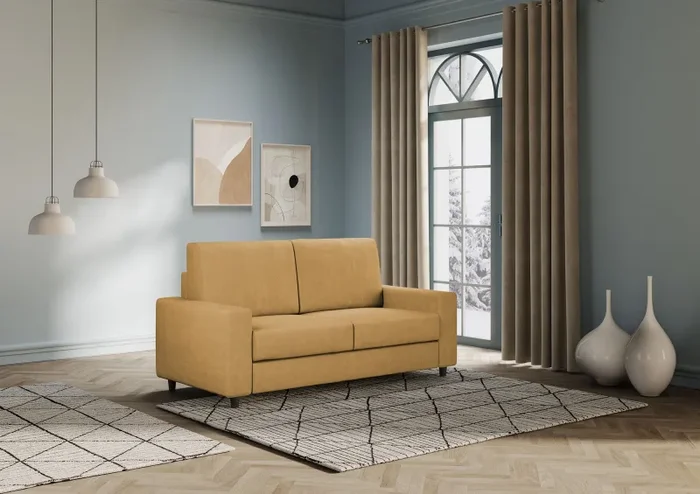 Divano 2 Posti 148x85x85 cm Sakar in Tessuto Ocra - immagine 3