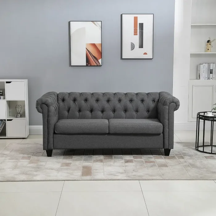 Divano 2 Posti 185x81x78 cm in Tessuto Effetto Lino Grigio Fornitura - immagine 2