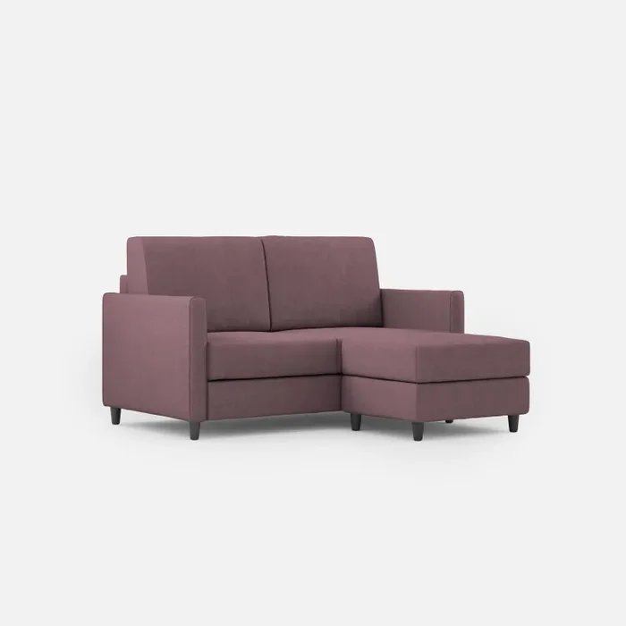 Divano 2 Posti con Pouf 138x155x85 cm Karay in Tessuto Prugna