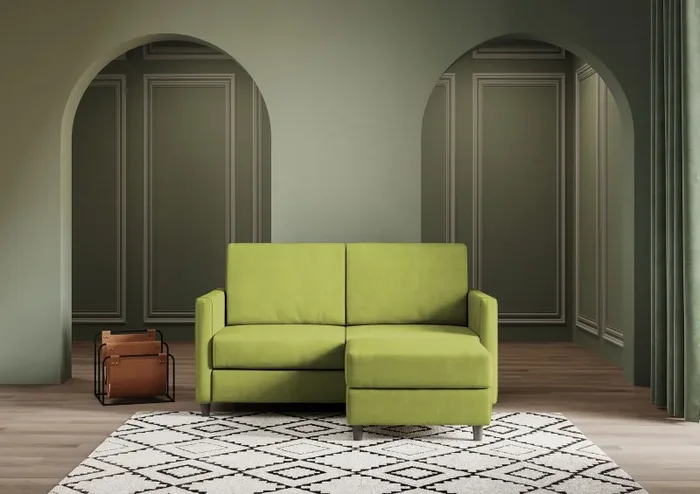 Divano 2 Posti con Pouf 138x155x85 cm Karay in Tessuto Verde - immagine 2
