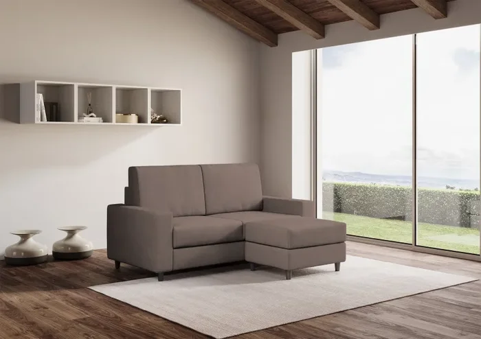 Divano 2 Posti con Pouf 148x155x85 cm Sakar in Tessuto Talpa Sconti - immagine 3