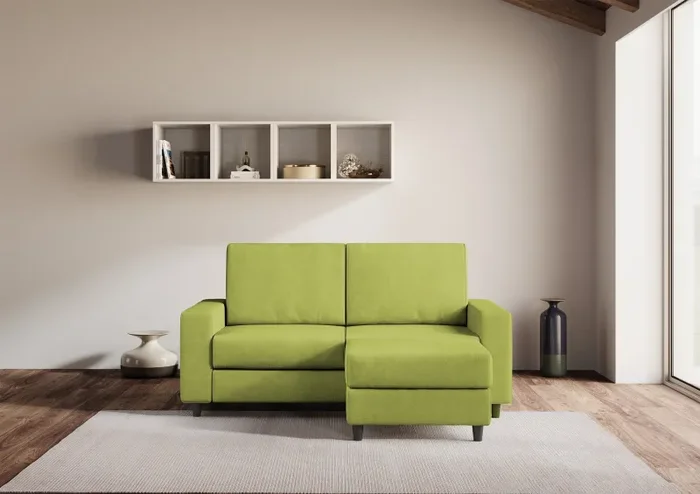 Divano 2 Posti con Pouf 148x155x85 cm Sakar in Tessuto Verde - immagine 2