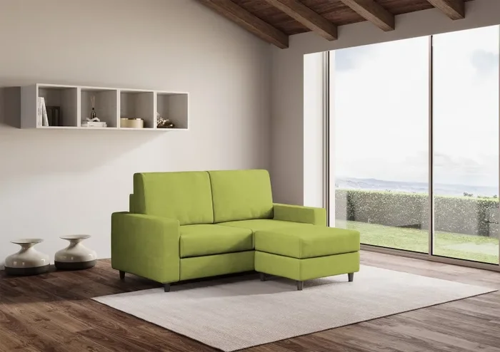 Divano 2 Posti con Pouf 148x155x85 cm Sakar in Tessuto Verde - immagine 3