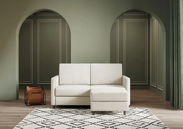 Divano 2 Posti con Pouf 158x145x85 cm Karay in Tessuto Latte - immagine 2