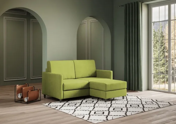 Divano 2 Posti con Pouf 158x145x85 cm Karay in Tessuto Verde - immagine 3