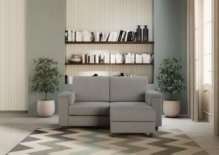 Divano 2 Posti con Pouf 168x145x85 cm Marrak in Tessuto Grigio Saldi - immagine 2
