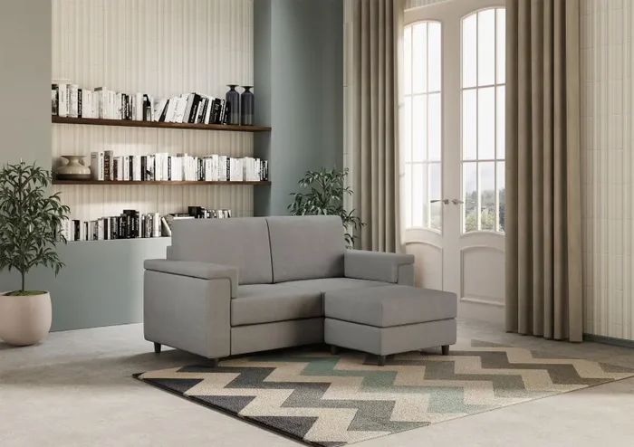 Divano 2 Posti con Pouf 168x145x85 cm Marrak in Tessuto Grigio Saldi - immagine 3