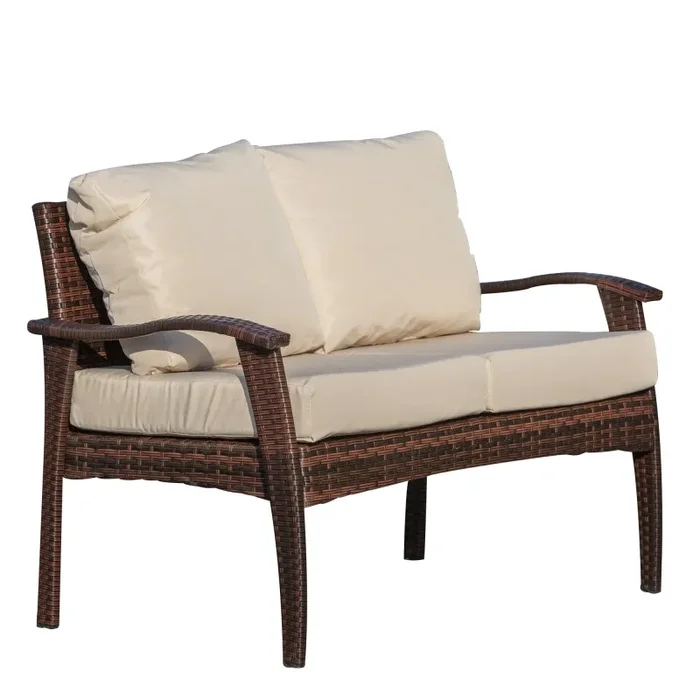 Divano 2 Posti da Giardino 120x63x77 cm in Rattan con Cuscini Marrone e Cachi Vendita calda