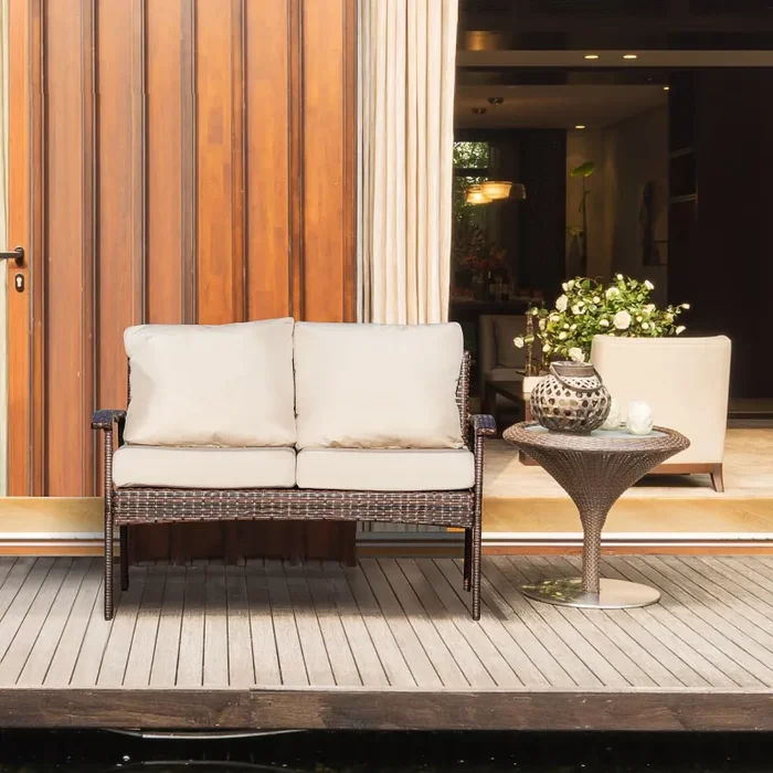 Divano 2 Posti da Giardino 120x63x77 cm in Rattan con Cuscini Marrone e Cachi Vendita calda - immagine 2