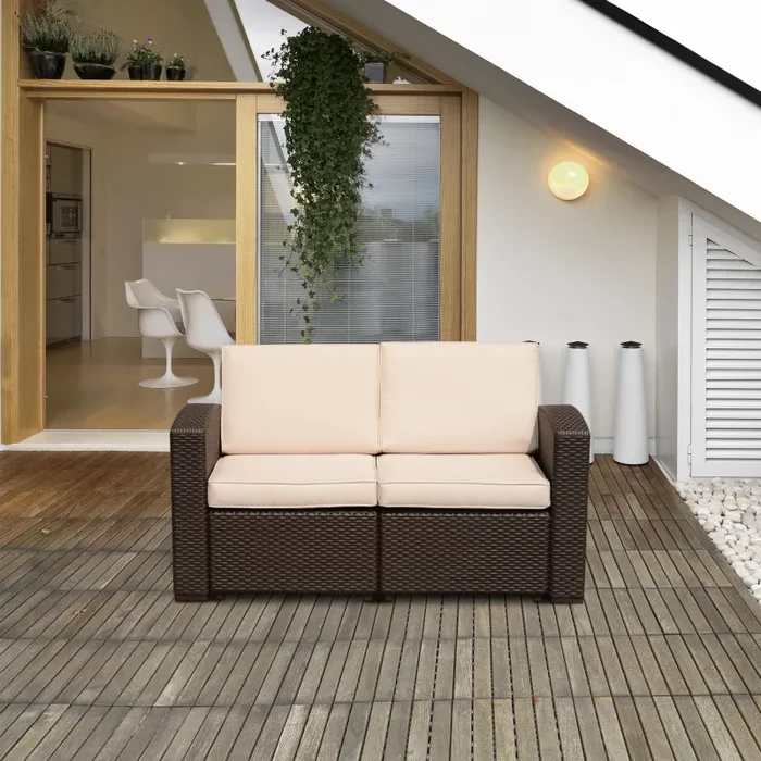 Divano 2 Posti da Giardino in Rattan Sintetico Marrone - immagine 2