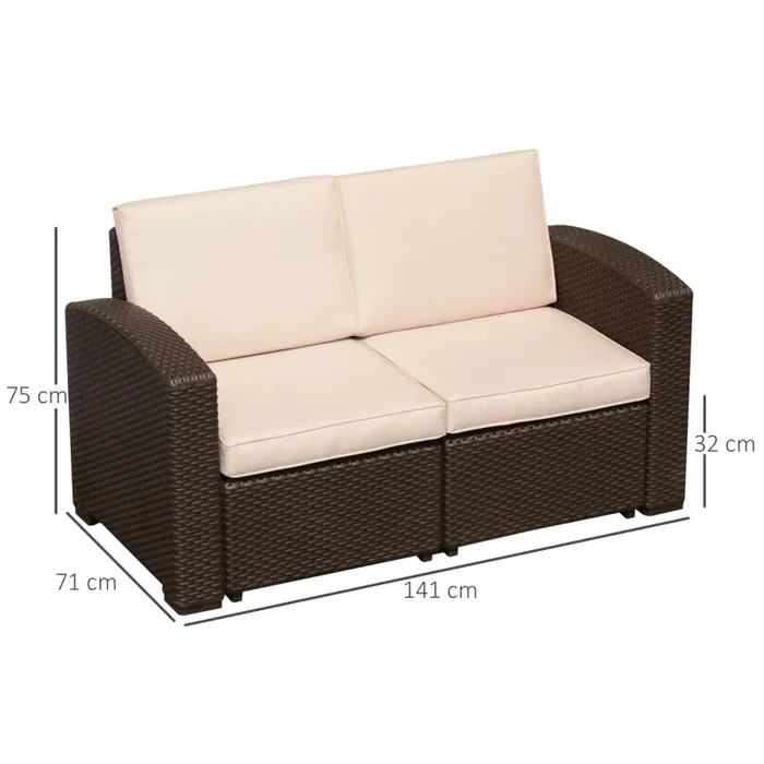 Divano 2 Posti da Giardino in Rattan Sintetico Marrone - immagine 3