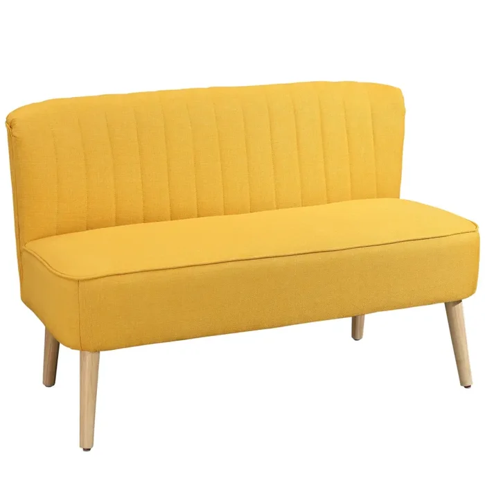 Divano 2 Posti Design Minimal Senza Braccioli in Tessuto con Gambe in Legno 117×56,5×77 cm Giallo Online ora