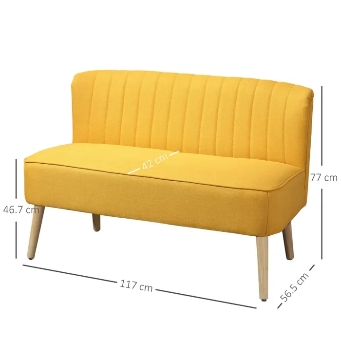 Divano 2 Posti Design Minimal Senza Braccioli in Tessuto con Gambe in Legno 117×56,5×77 cm Giallo Online ora - immagine 3