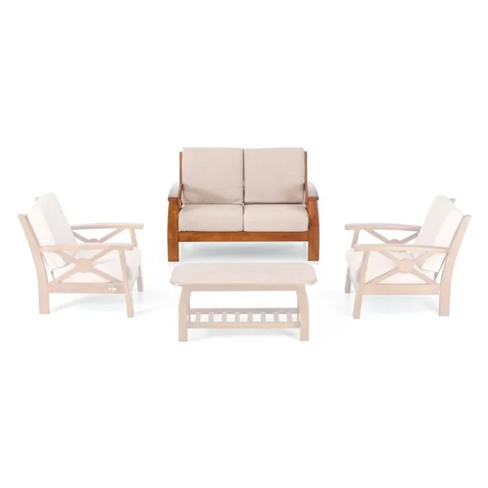 Divano 2 Posti in Legno Massello con Cuscini Oxford Ecrù - immagine 2