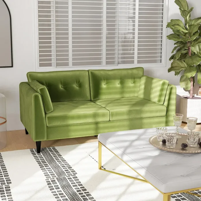 Divano 2 Posti Stile Classico Trapuntato a Bottoni 172x75x82 cm in Velluto Verde - immagine 2