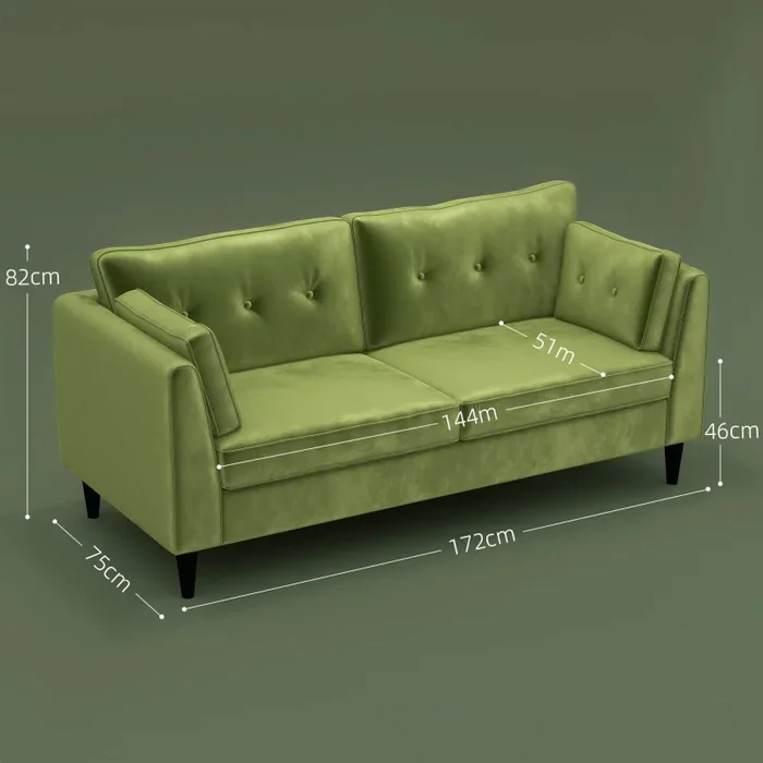 Divano 2 Posti Stile Classico Trapuntato a Bottoni 172x75x82 cm in Velluto Verde - immagine 3
