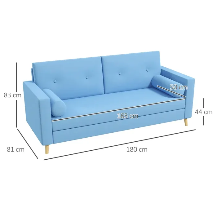Divano 3 Posti 180x81x83 cm in Tessuto Azzurro - immagine 3