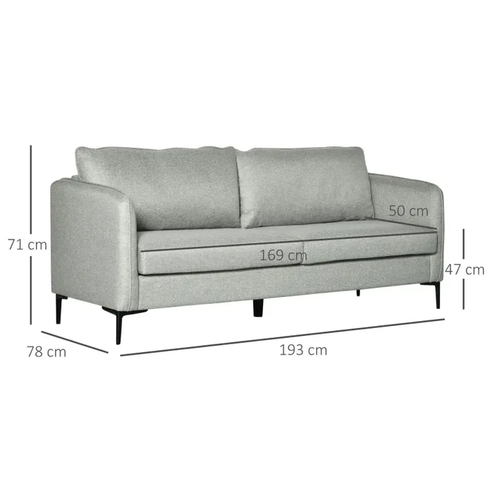 Divano 3 Posti 193x78x71 cm in Tessuto Poliestere Grigio - immagine 3