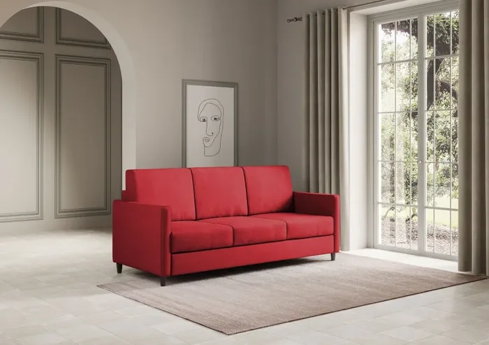 Divano 3 Posti 198x85x85 cm Karay in Tessuto Rosso Vendita calda - immagine 3