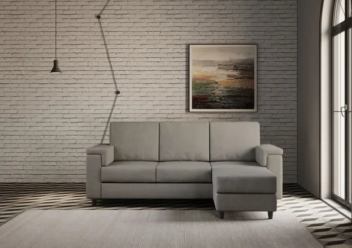 Divano 3 Posti con Pouf 208x155x85 cm Marrak in Tessuto Grigio - immagine 2