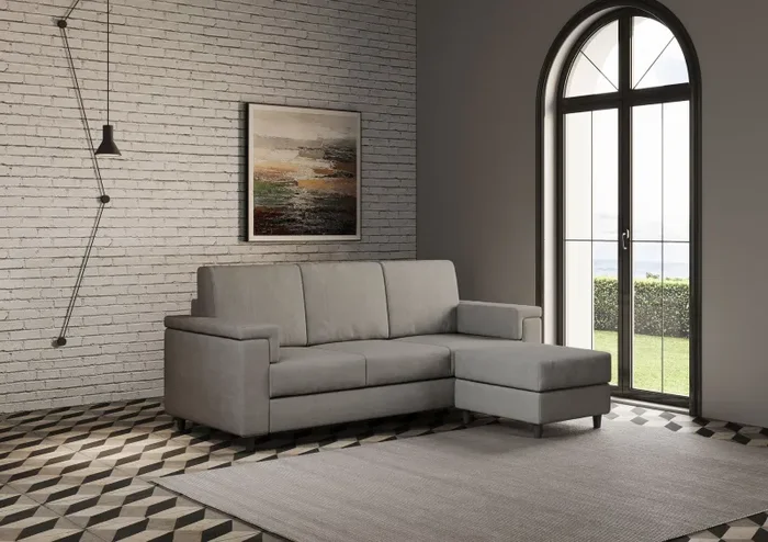 Divano 3 Posti con Pouf 208x155x85 cm Marrak in Tessuto Grigio - immagine 3