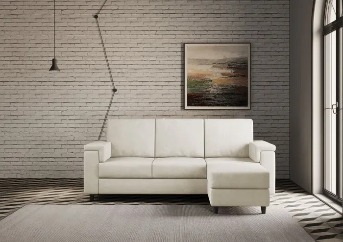 Divano 3 Posti con Pouf 208x155x85 cm Marrak in Tessuto Latte - immagine 2