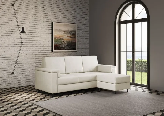 Divano 3 Posti con Pouf 208x155x85 cm Marrak in Tessuto Latte - immagine 3