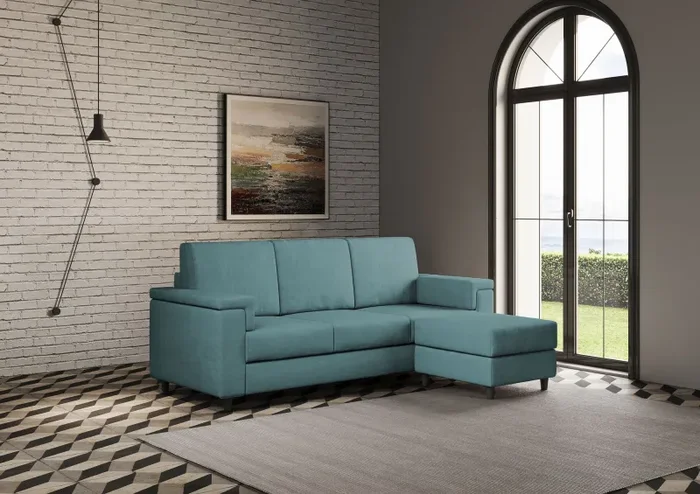 Divano 3 Posti con Pouf 208x155x85 cm Marrak in Tessuto Petrolio - immagine 3