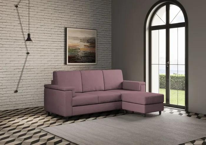 Divano 3 Posti con Pouf 208x155x85 cm Marrak in Tessuto Prugna - immagine 3