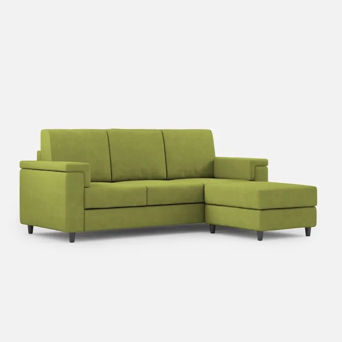 Divano 3 Posti con Pouf 208x155x85 cm Marrak in Tessuto Verde Vendita calda