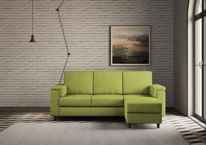 Divano 3 Posti con Pouf 208x155x85 cm Marrak in Tessuto Verde Vendita calda - immagine 2