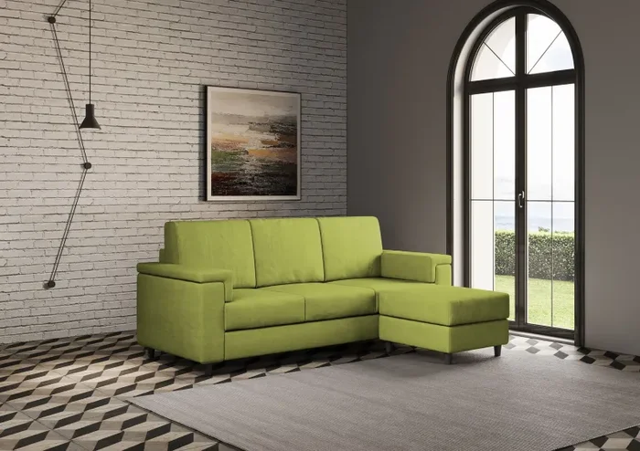 Divano 3 Posti con Pouf 208x155x85 cm Marrak in Tessuto Verde Vendita calda - immagine 3