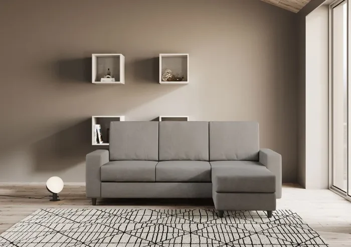Divano 3 Posti con Pouf 208x155x85 cm Sakar in Tessuto Grigio - immagine 2
