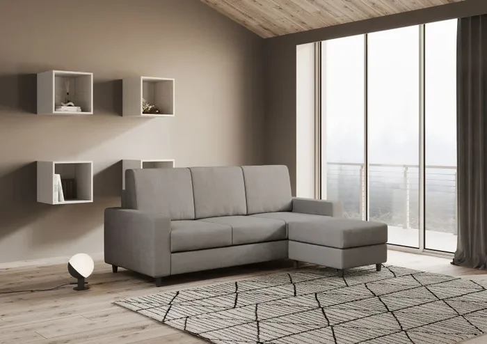 Divano 3 Posti con Pouf 208x155x85 cm Sakar in Tessuto Grigio - immagine 3