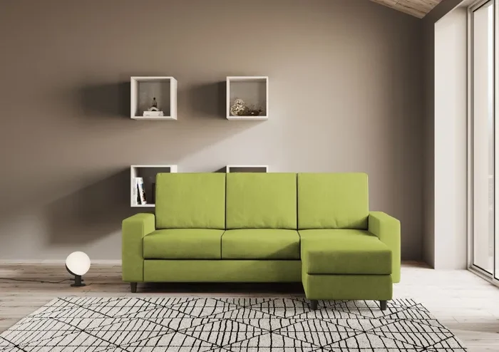 Divano 3 Posti con Pouf 208x155x85 cm Sakar in Tessuto Verde - immagine 2