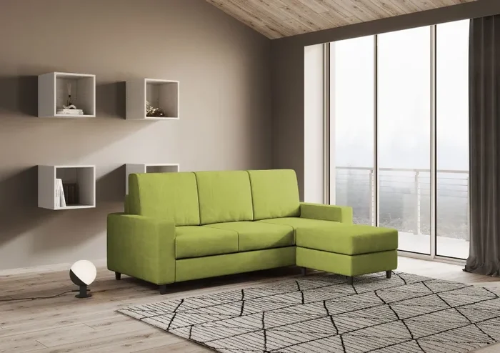 Divano 3 Posti con Pouf 208x155x85 cm Sakar in Tessuto Verde - immagine 3