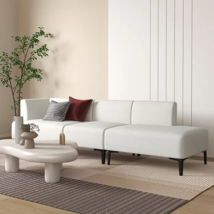 Divano 3 Posti Modulabile 250x75x70 cm in Tessuto Crema - immagine 2